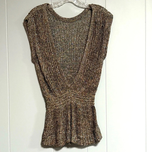 RENEE TENER FOR OUTLANDER Vintage 1970s Metallic Knit Top Deep V Back Size Small - Picture 2 of 9
